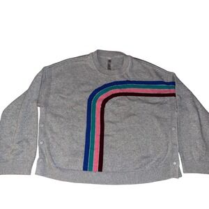Womens Crew Neck Cotton Sweater Rainbow Stripe‎ Button Side Long Sleeve Large